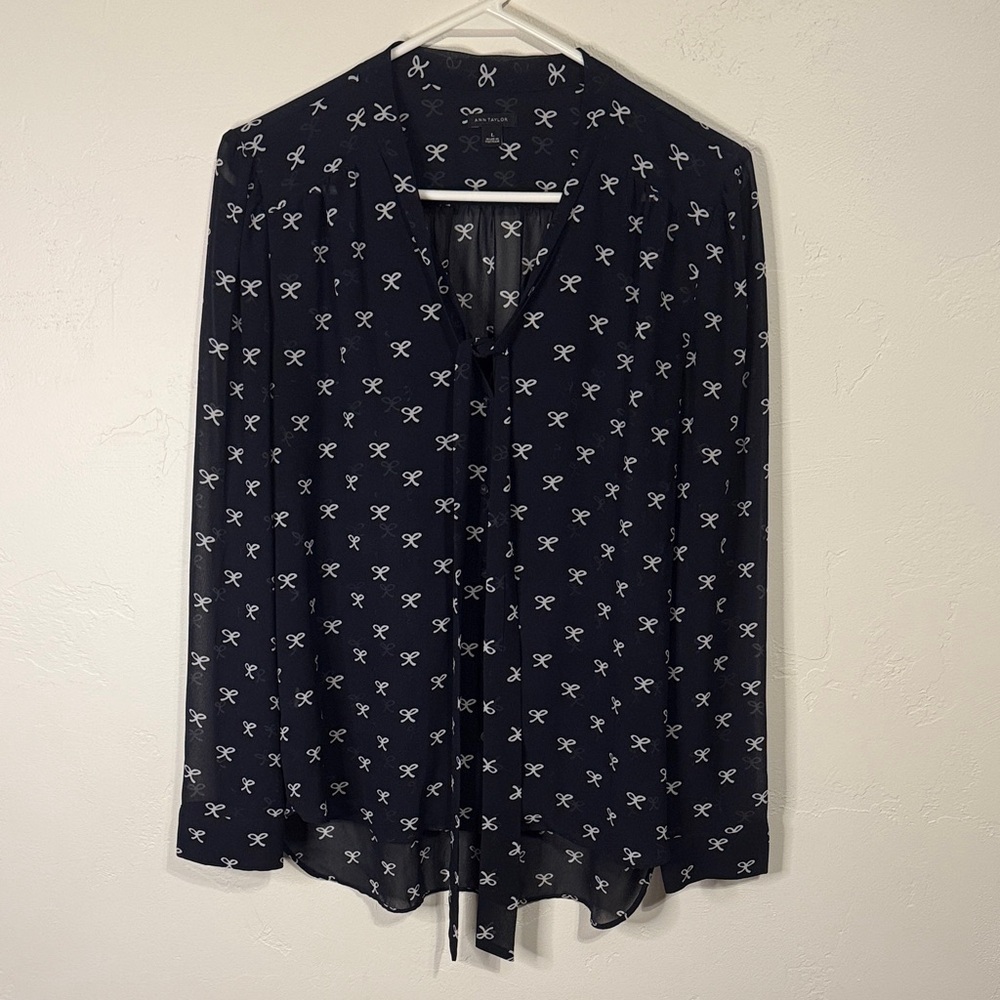 Ann Taylor Dark Blue Blouse with Light Pattern